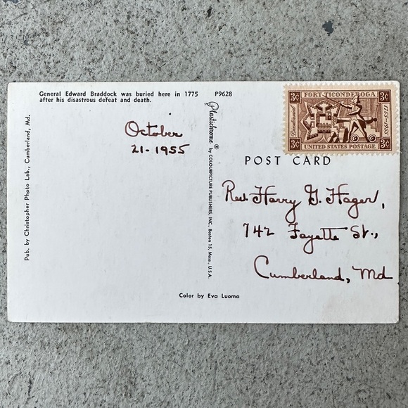 General Edward Braddock Gravesite in Uniontown Pennsylvania Postcard - Picture 3 of 3